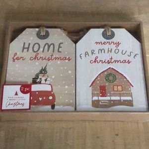 Have yourself a Merry Little Christmas Set of 2 Heavy Wooden Decorative Tags NWT